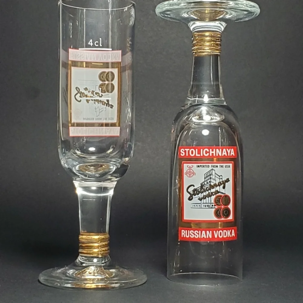 Stolichnaya Russian Vodka Stemmed Shot Glasses Set Vintage